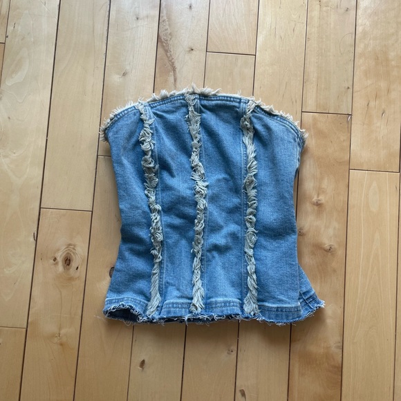 Crazy Denim Corset Style Tube Top by TheOpen Product - Picture 2 of 4